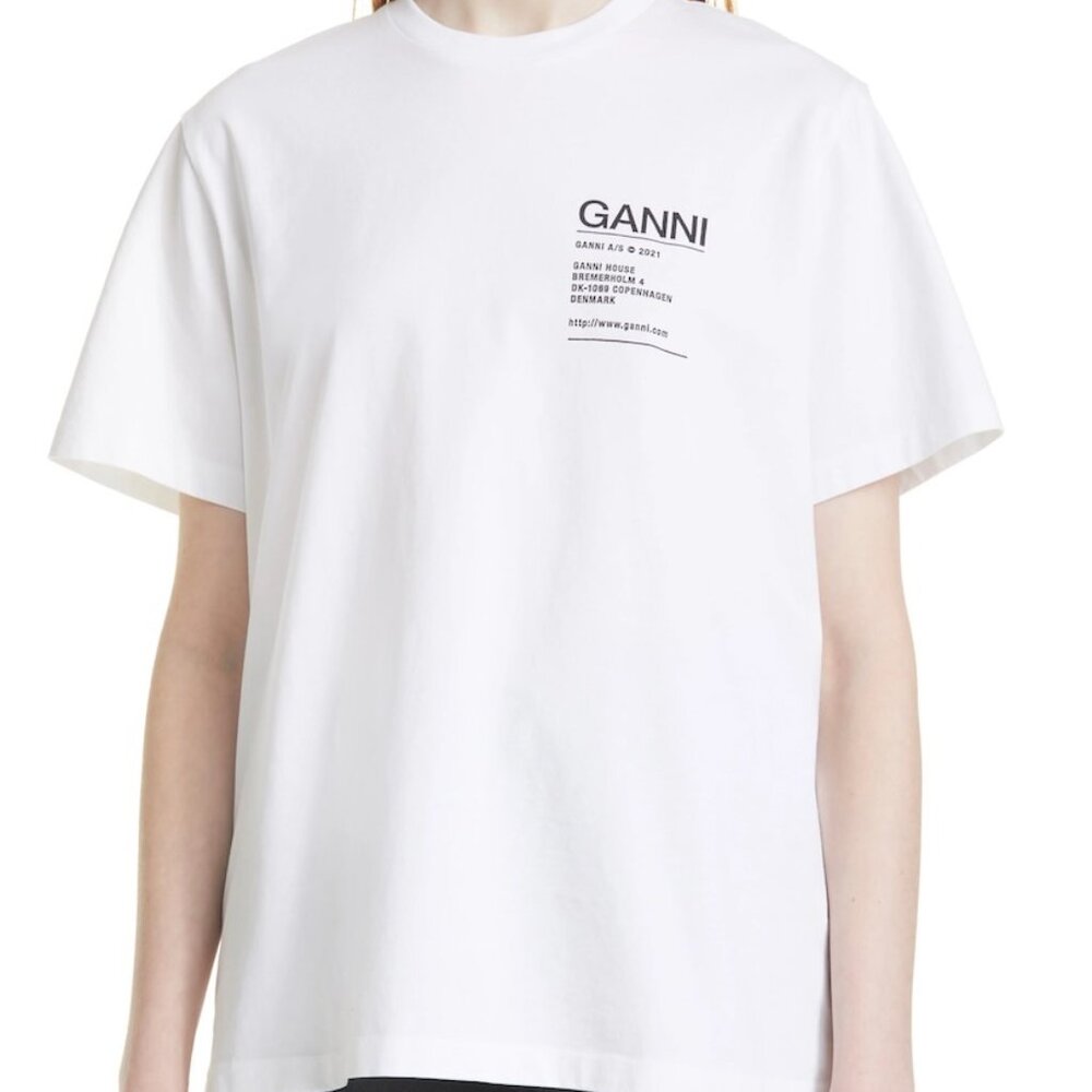 GANNI Butterfly Graphic Logo Tee – White, Size S